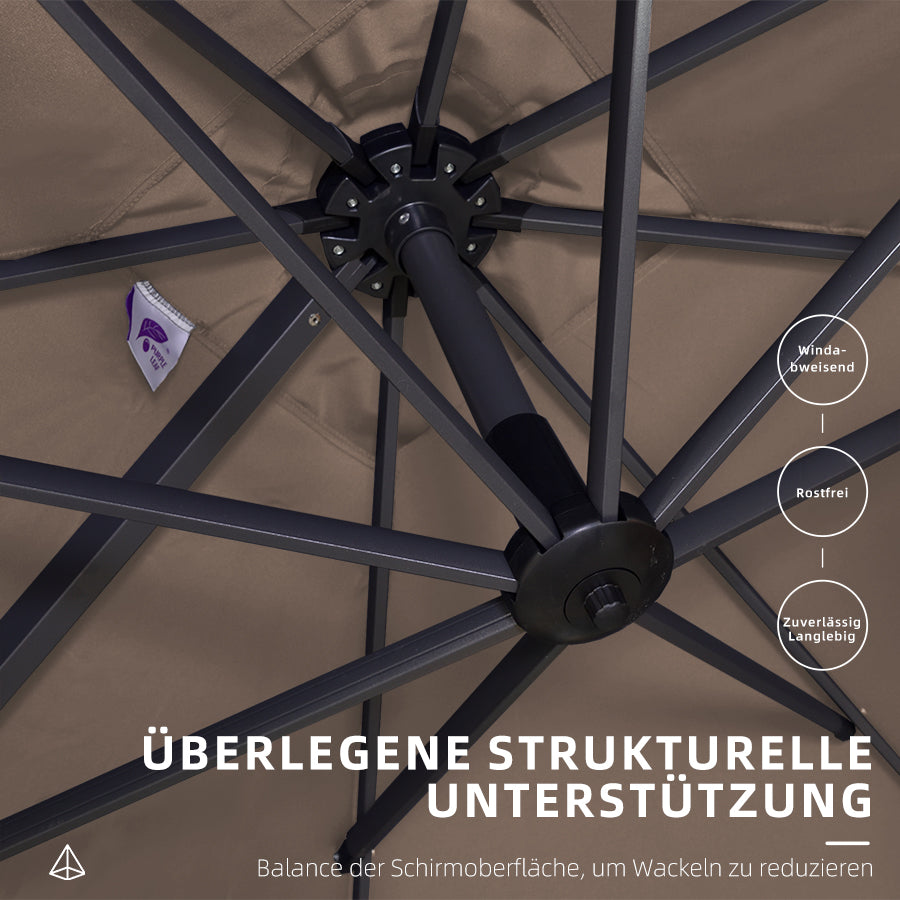 PURPLE LEAF Sonnenschirm Groß Ampelschirm mit Kurbel 360-Grad Drehbar mit Fußpedal für Terrasse, Balkon Sonnenschutz