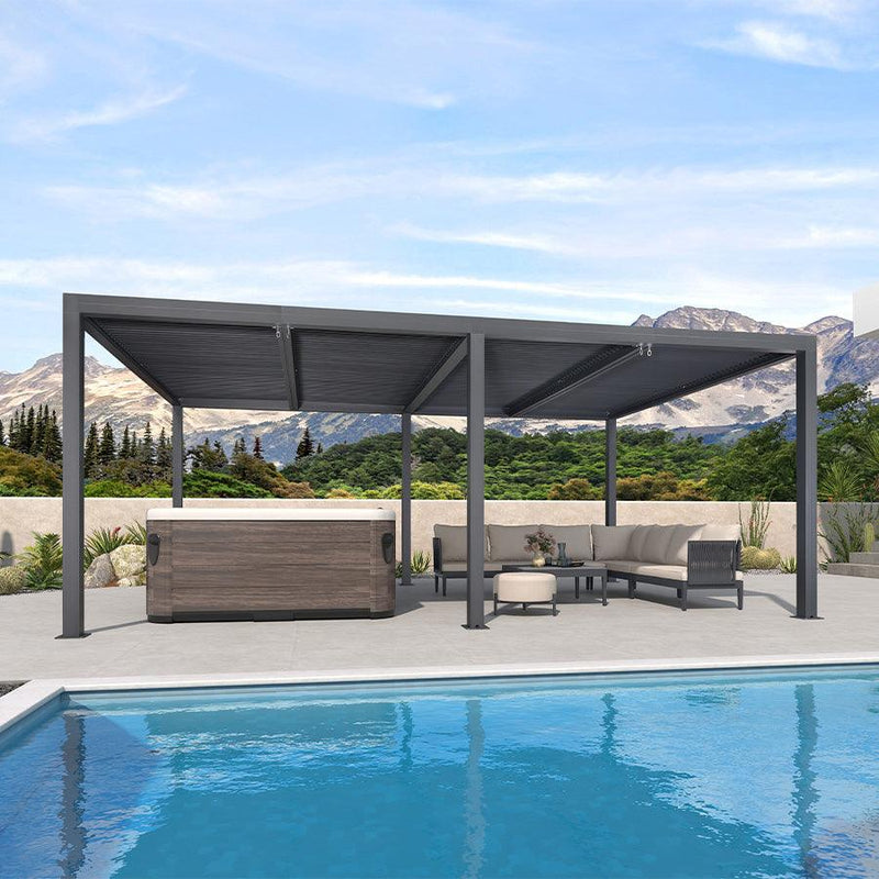 PURPLE LEAF Lamellen Pergola Outdoor Aluminium Pergola mit verstellbarem Dach für Deck Hinterhof Garten Hardtop Gazebo