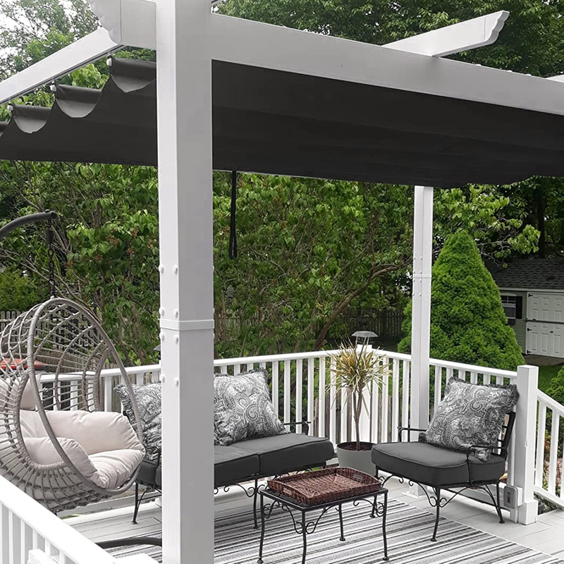 PURPLE LEAF Ausziehbare Outdoor Pergola mit Doppel-Sonnensege & Seitenschutzvorhängen  Weiße Aluminium-Pergola  Moderne Terrassen-Markise für Garten Hof&Terrasse kaki