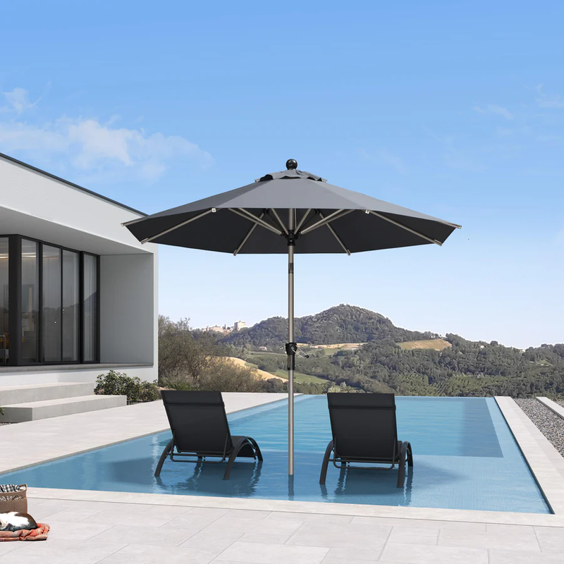 PURPLE LEAF Sonnenschirm Alu Gartenschirm mit Schirmständer, 30° Neigung, Terrassenschirm Tischschirm, Wasserdichter Mittelstockschirm für Garten & Markt