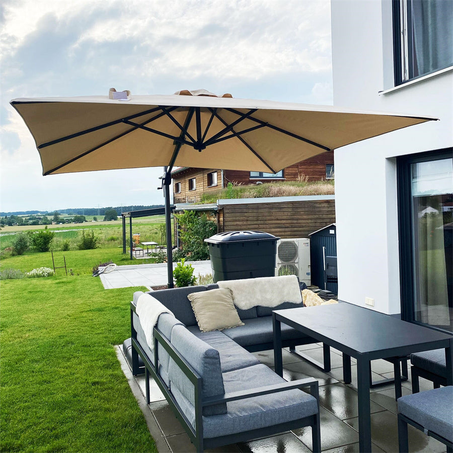 PURPLE LEAF Sonnenschirm Groß Ampelschirm mit Kurbel 360-Grad Drehbar mit Fußpedal für Terrasse, Balkon Sonnenschutz