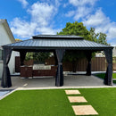 PURPLE LEAF Grau Alu Pavillon Wasserdicht Stabil Winterfest Wetterfest Gartenpavillon mit 4 Doppel Seitenteile Hardtop Pavillon mit Stahldach