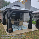 PURPLE LEAF Patio-Pavillon für den Garten Hardtop aus verzinktem Stahl mit verbesserten Vorhängen Arktis Grau