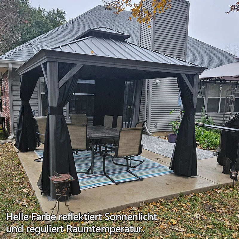 PURPLE LEAF Patio-Pavillon für den Garten Hardtop aus verzinktem Stahl mit verbesserten Vorhängen Arktis Grau