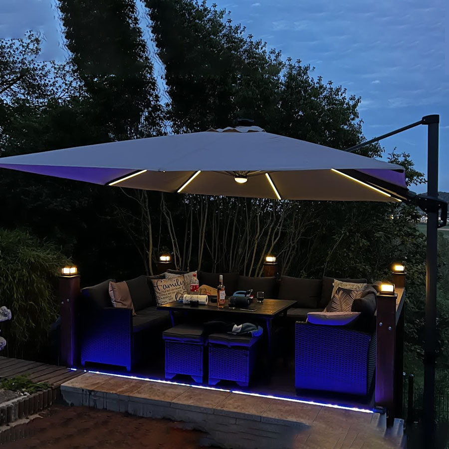 PURPLE LEAF Sonnenschirm Groß Ampelschirm mit Kurbel 360-Grad Drehbar mit Fußpedal für Terrasse, Balkon Sonnenschutz