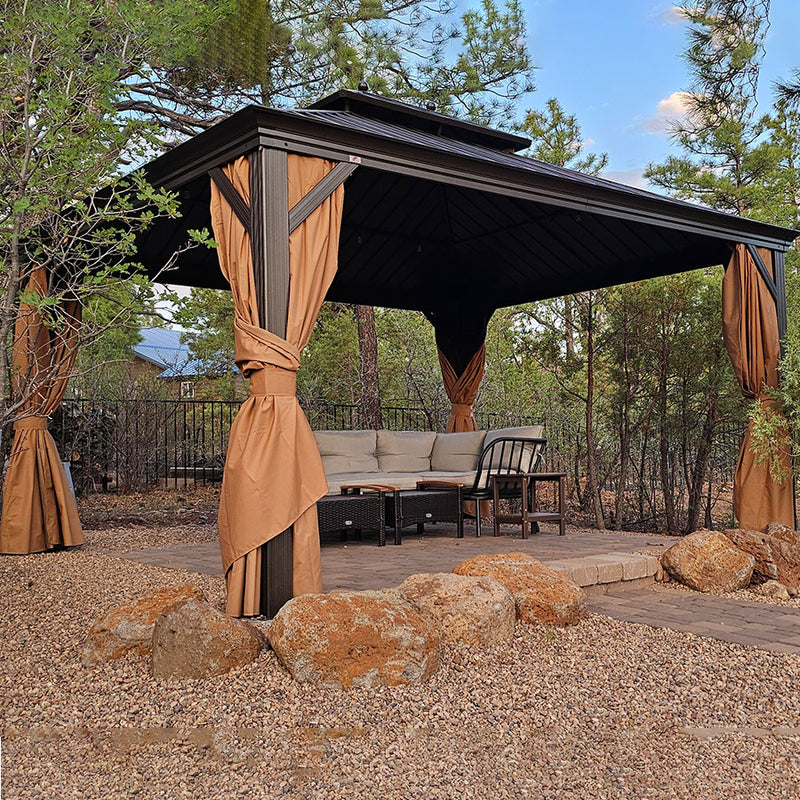 PURPLE LEAF Alu Pavillon Wasserdicht Stabil Winterfest Gartenpavillon mit Moskitonetz Hardtop Pavillon mit Stahldach, Bronze