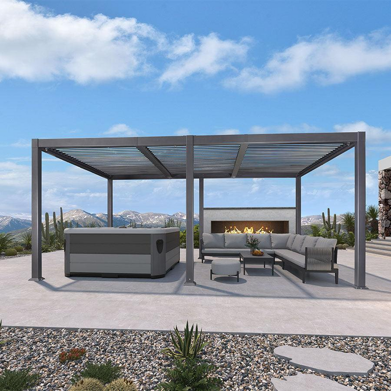 PURPLE LEAF Lamellen Pergola Outdoor Aluminium Pergola mit Verstellbarem Lamellendach für Terrasse und Garten Grau