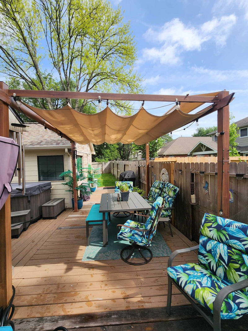 PURPLE LEAF Pergola Metall Holzoptik Garten Pavillon Aluminum Pergola Wasserdicht Sonnendach mit Schiebedach, Gartenpavillon Mit Markisenschutz