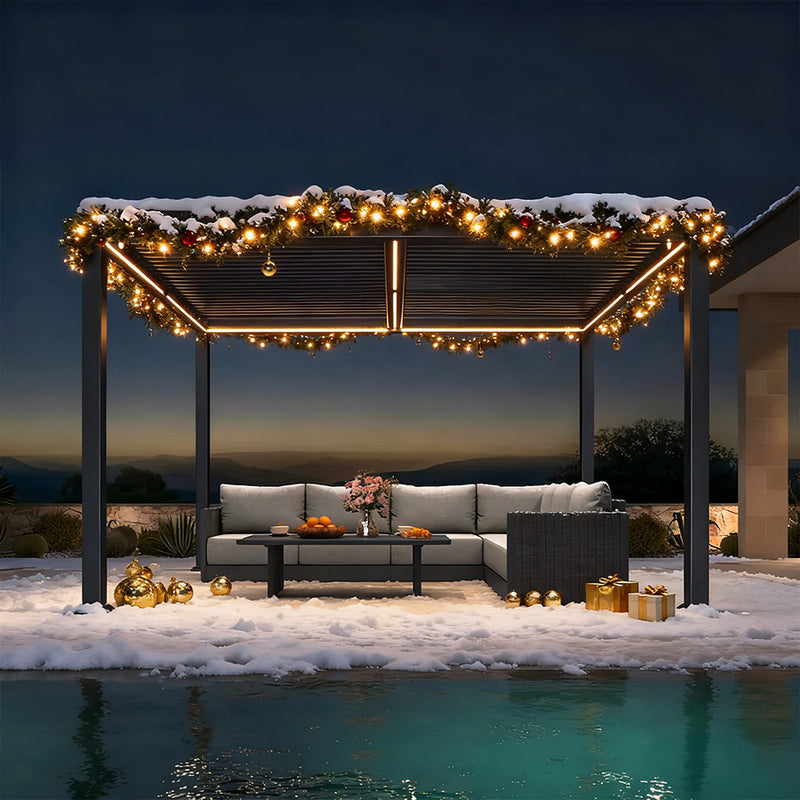 PURPLE LEAF Lamellen Pergola Lamellendach mit LED-Lichtleiste für Garten Terrasse, Grau