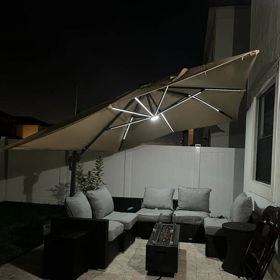 PURPLE LEAF Sonnenschirm Groß Ampelschirm mit Kurbel 360-Grad Drehbar mit Fußpedal für Terrasse, Balkon Sonnenschutz