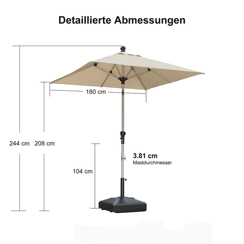 PURPLE LEAF Sonnenschirm Alu Gartenschirm mit Schirmständer, 30° Neigung, Terrassenschirm Tischschirm, Wasserdichter Mittelstockschirm für Garten & Markt