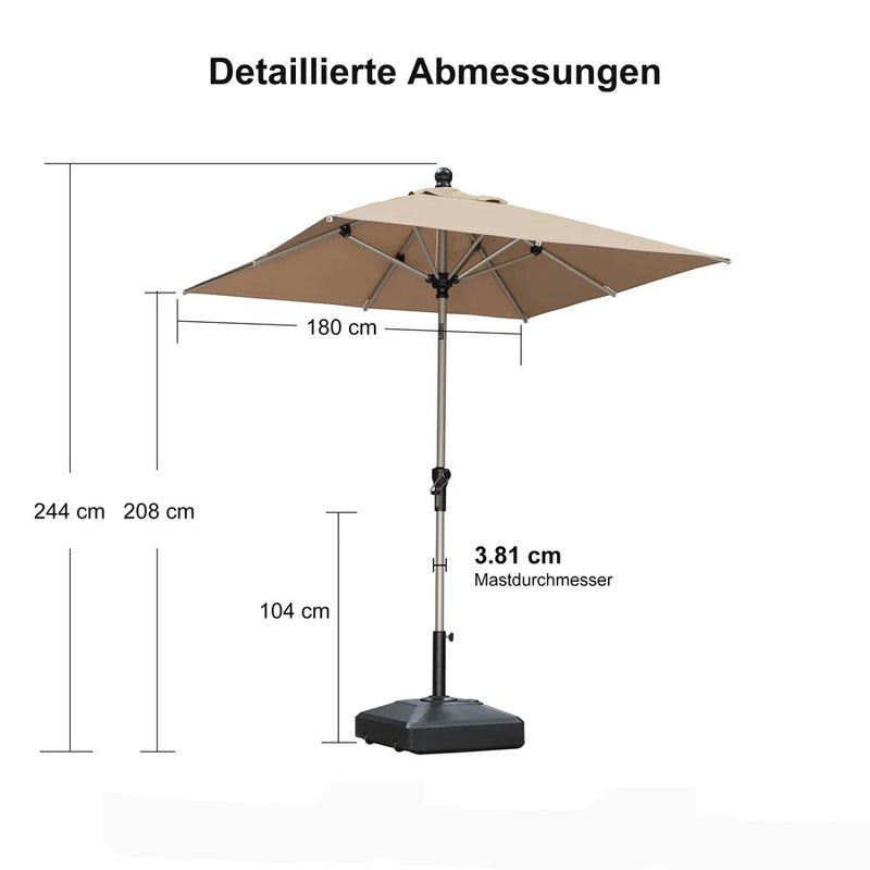 PURPLE LEAF Sonnenschirm Alu Gartenschirm mit Schirmständer, 30° Neigung, Terrassenschirm Tischschirm, Wasserdichter Mittelstockschirm für Garten & Markt