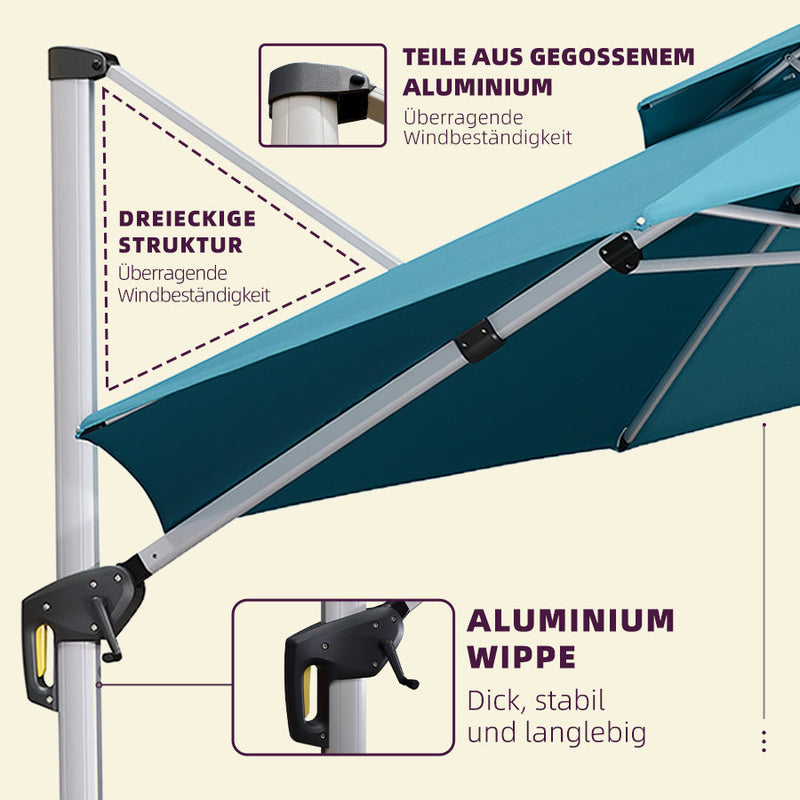 PURPLE LEAF Garten Runder Regenschirm Durchmesser 330cm Grau