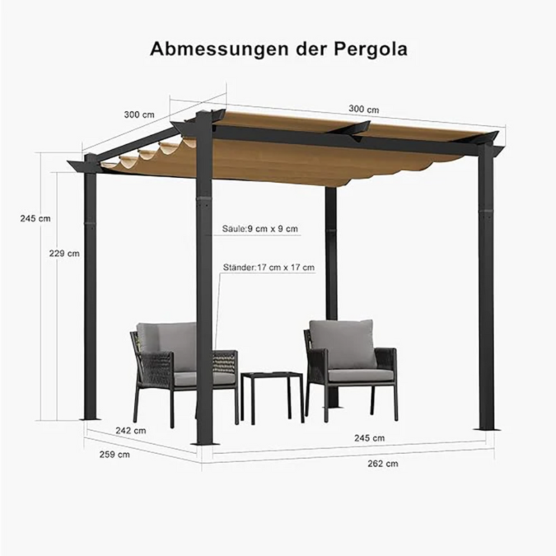 PURPLE LEAF Pergola Aluminium Einziehbare für den Außenbereich mit Sonnenschutzdach, Terrasse, Unterstand für Hinterhof, Metallgrill-Pavillon-PRG