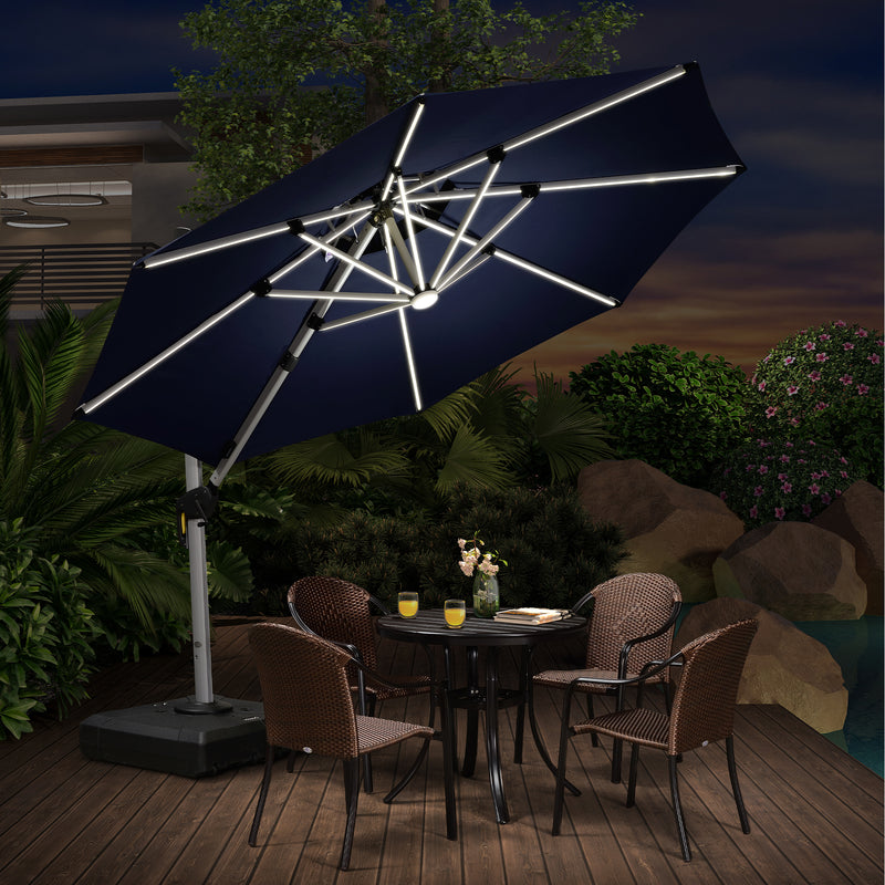 PURPLE LEAF runden Sonnenschirm mit Led Solar Beleuchtung Ampelschirm Gartenschirm Terrassenschirm mit Kurbel, 360°Rotation