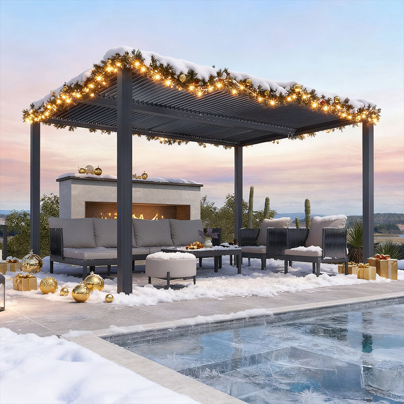 PURPLE LEAF Lamellen Pergola Outdoor Aluminium Pergola Freistehend Pergola mit Lamellendach Einstellbar Hardtop Pavillon,mit Geeignet für Garten Terrasse Hinterhof,Grau