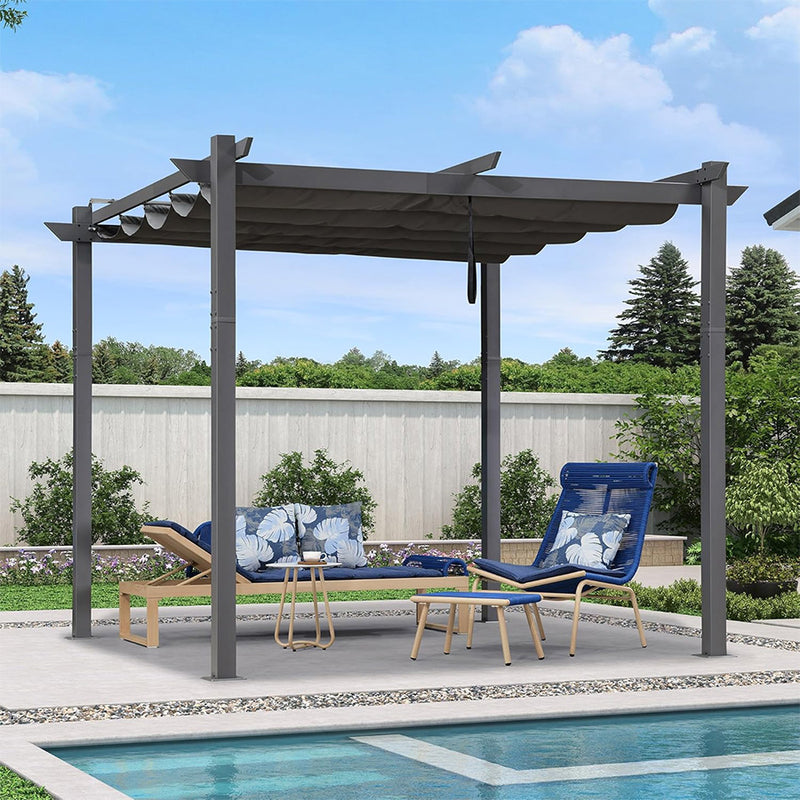 PURPLE LEAF Pergola Aluminium Einziehbare für den Außenbereich mit Sonnenschutzdach, Terrasse, Unterstand für Hinterhof, Metallgrill-Pavillon-PRG