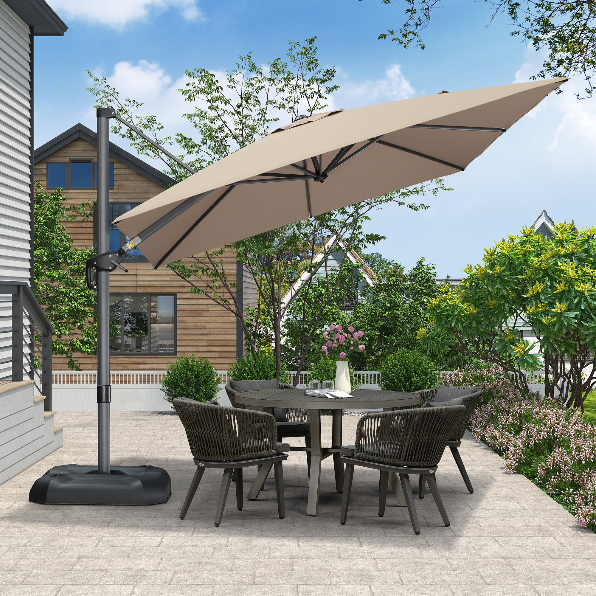 PURPLE LEAF Sonnenschirm Groß Ampelschirm mit Kurbel 360-Grad Drehbar mit Fußpedal für Terrasse, Balkon Sonnenschutz