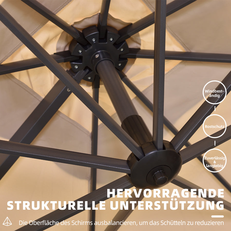 PURPLE LEAF Sonnenschirm Groß Ampelschirm mit Kurbel 360-Grad Drehbar mit Fußpedal für Terrasse, Balkon Sonnenschutz