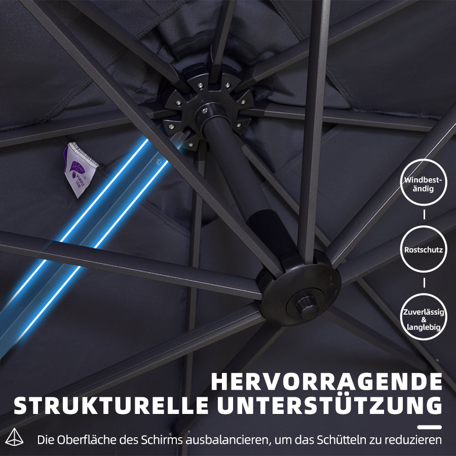 PURPLE LEAF Sonnenschirm Groß Ampelschirm mit Kurbel 360-Grad Drehbar mit Fußpedal für Terrasse, Balkon Sonnenschutz