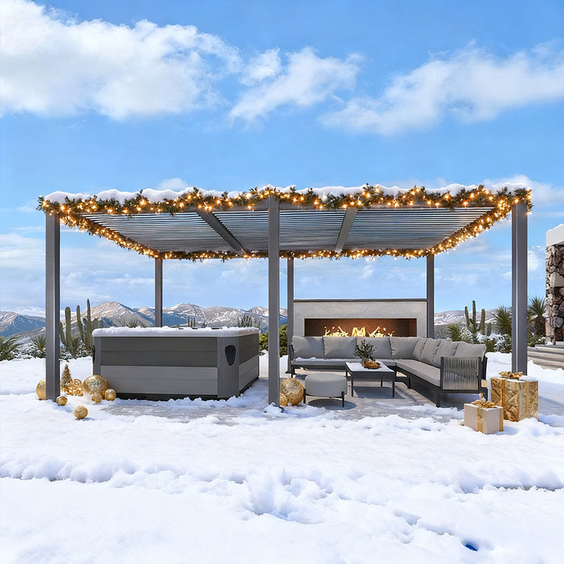 PURPLE LEAF Lamellen Pergola Outdoor Aluminium Pergola mit Verstellbarem Lamellendach für Terrasse und Garten Grau