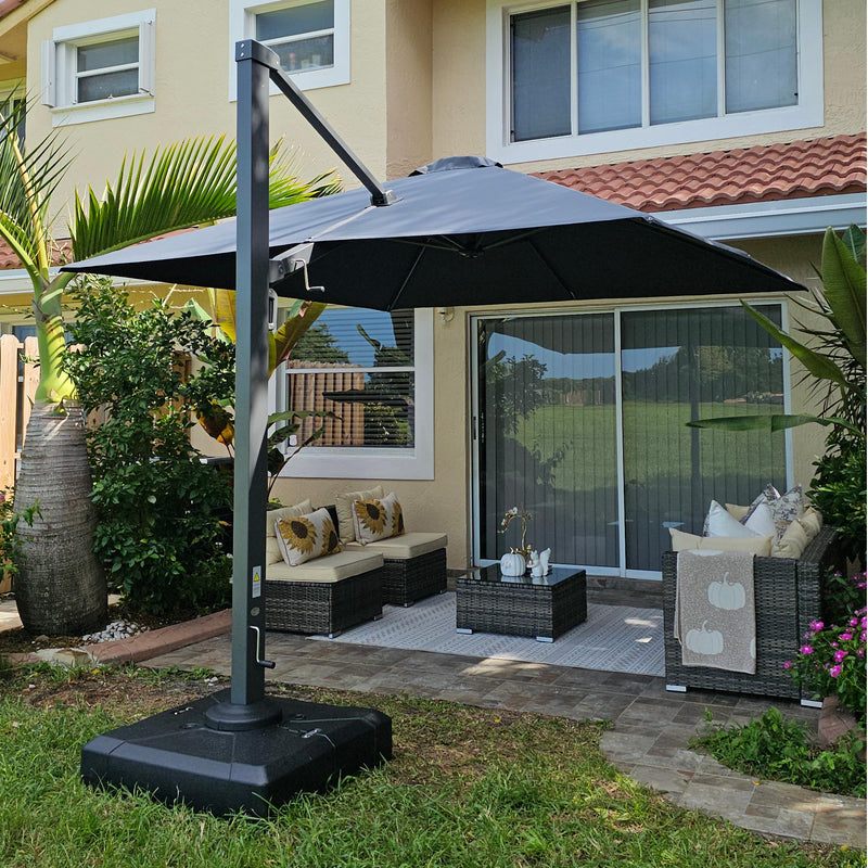 PURPLE LEAF Großer Outdoor-Alu-Sonnenschirm, Freischwebender Terrassenschirm mit Schirmständer