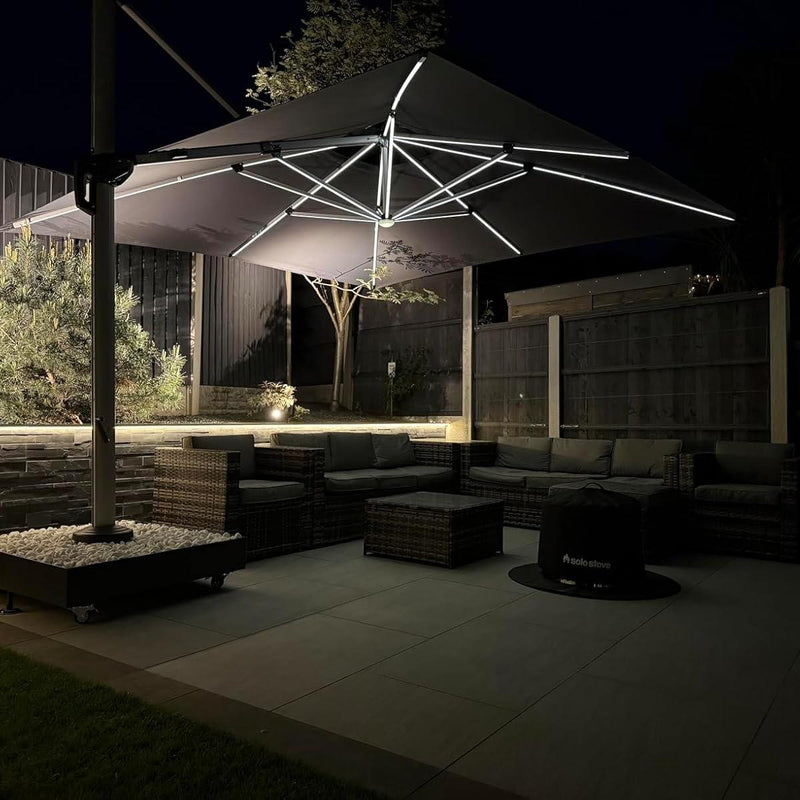 PURPLE LEAF Sonnenschirm Balkon Ampelschirm Drehbar Neigbar Kippbar Marktschirm Groß 360°Rotation, mit LED