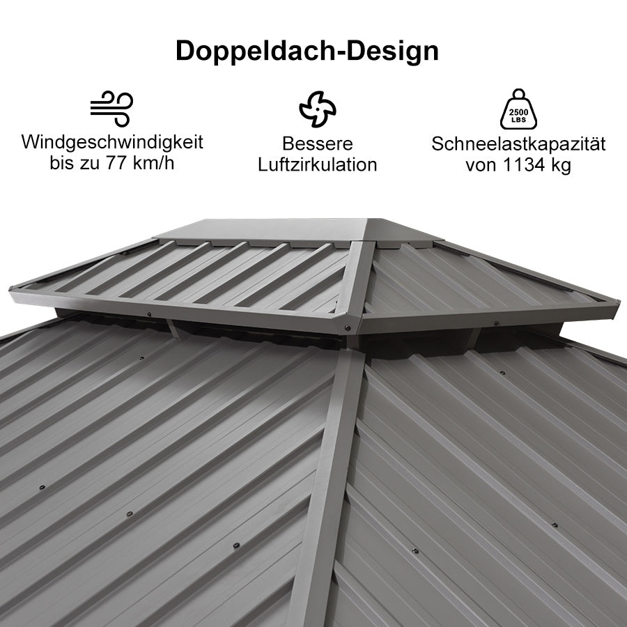 SOLUMIA Garten Pavillon Mit Doppeldach - 3x3 M, Verzinktes Dach, Alurahmen, Inkl. Vorhänge & Moskitonetz