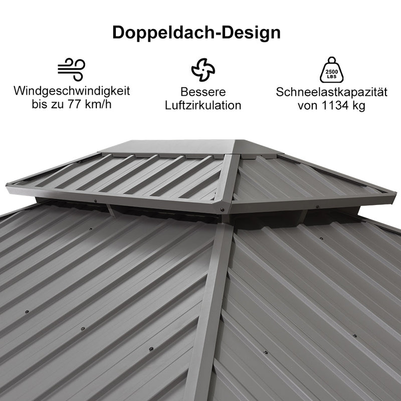 PURPLE LEAF Terrassenpavillon für den Garten | Hardtop mit verzinktem Stahlrahmen und Lichterkette | Arktis Grau
