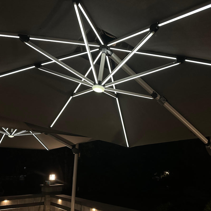 PURPLE LEAF Sonnenschirm Balkon Ampelschirm Drehbar Neigbar Kippbar Marktschirm Groß 360°Rotation, mit LED