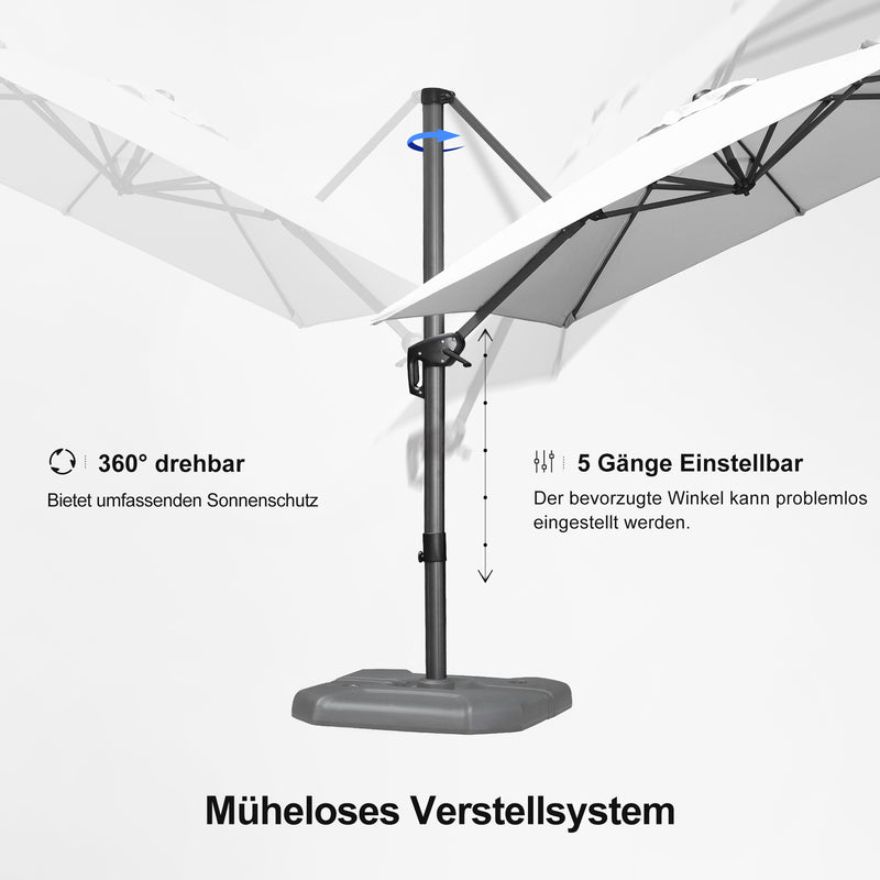 PURPLE LEAF Sonnenschirm Groß Ampelschirm mit Kurbel 360-Grad Drehbar mit Schirmständer