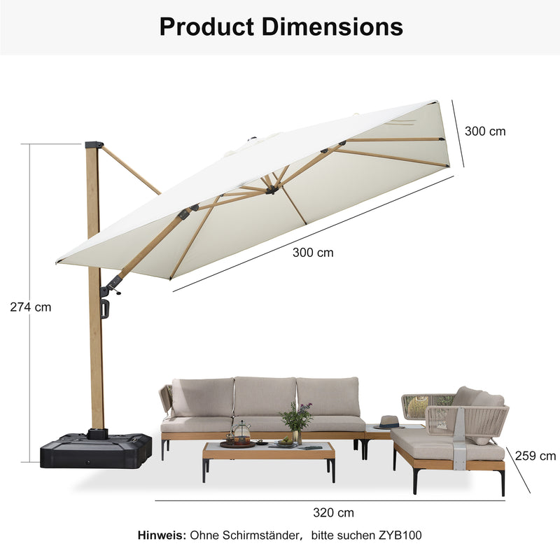 PURPLE LEAF Holzmaserung Ausleger-Sonnenschirm Aluminium Outdoor-Sonnenschirme