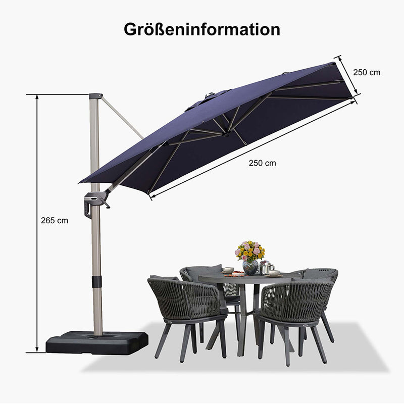 PURPLE LEAF Deluxe - Aluminium Outdoor Patio-Sonnenschirm Quadratisch  Edel, windfest und vielseitig einstellbar