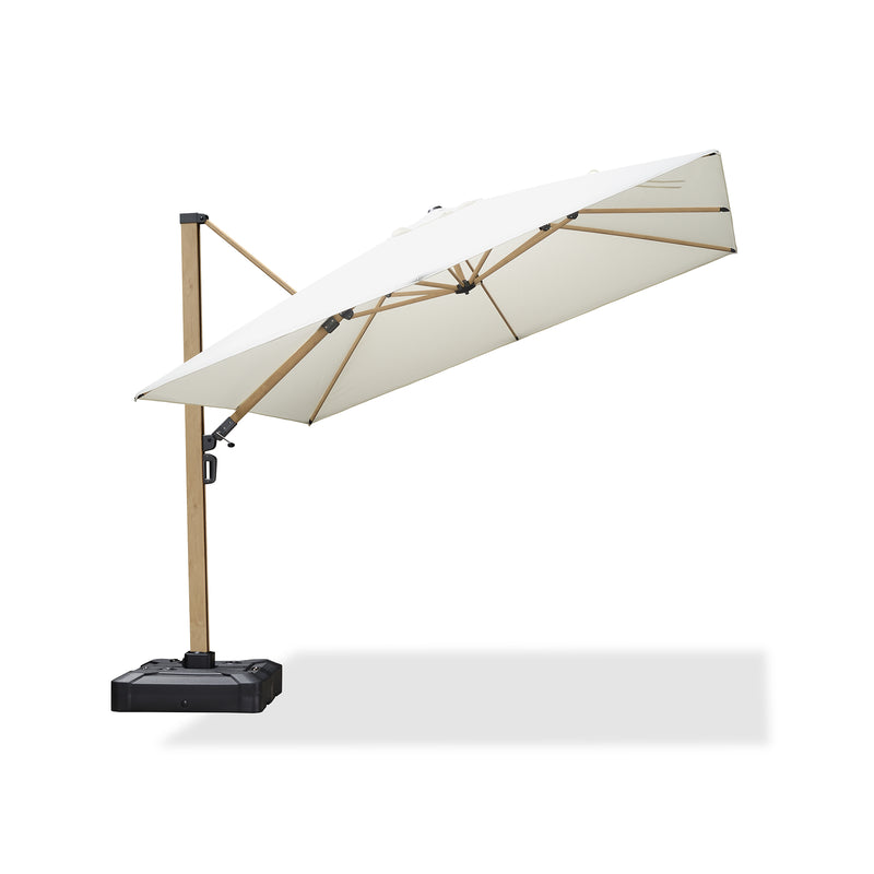 PURPLE LEAF Holzmaserung Ausleger-Sonnenschirm mit Schirmständer – Aluminium Outdoor-Sonnenschirm für Garten und Terrasse