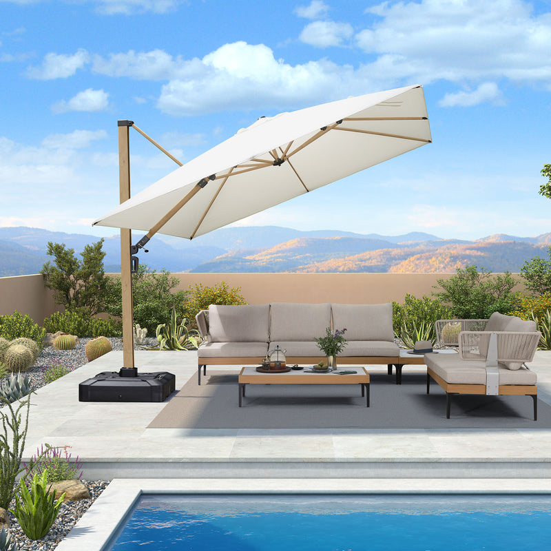 PURPLE LEAF Holzmaserung Ausleger-Sonnenschirm mit Schirmständer – Aluminium Outdoor-Sonnenschirm für Garten und Terrasse