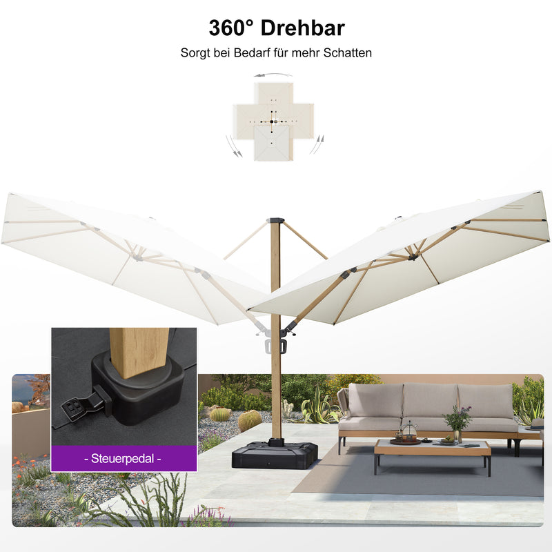 PURPLE LEAF Holzmaserung Ausleger-Sonnenschirm mit Schirmständer – Aluminium Outdoor-Sonnenschirm für Garten und Terrasse
