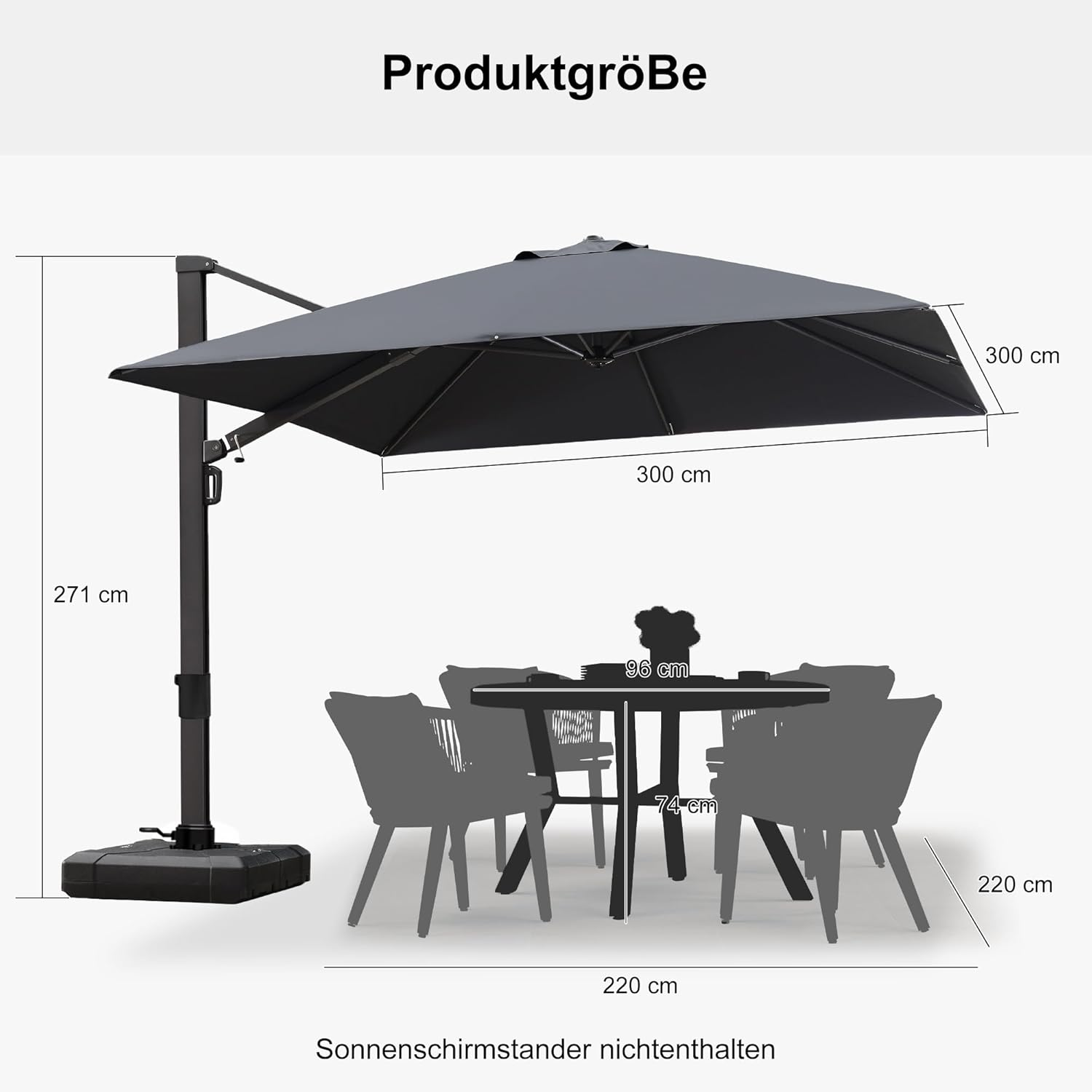 PURPLE LEAF Extra Großer Outdoor-Alu-Sonnenschirm, Freischwebender Terrassenschirm Extrem Windfest, für Café, Terrasse & Outdoor,UV-Schutz