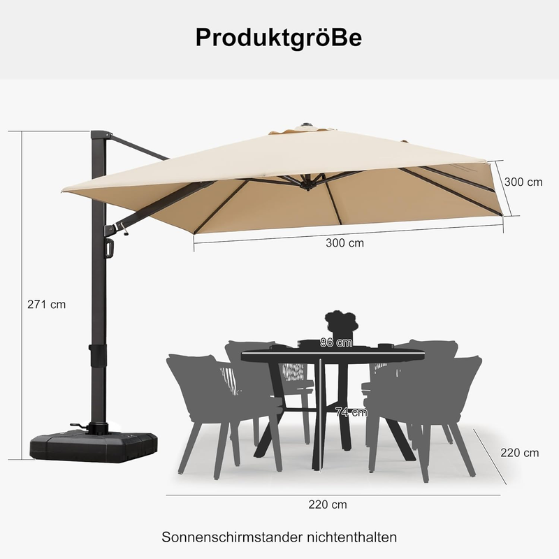 PURPLE LEAF Extra Großer Outdoor-Alu-Sonnenschirm, Freischwebender Terrassenschirm Extrem Windfest, für Café, Terrasse & Outdoor,UV-Schutz