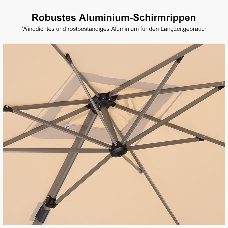 PURPLE LEAF Deluxe - Aluminium Outdoor Patio-Sonnenschirm Quadratisch  Edel, windfest und vielseitig einstellbar