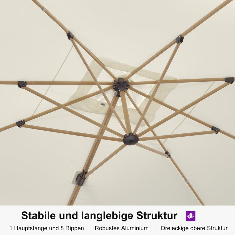 PURPLE LEAF Holzmaserung Ausleger-Sonnenschirm mit Schirmständer – Aluminium Outdoor-Sonnenschirm für Garten und Terrasse