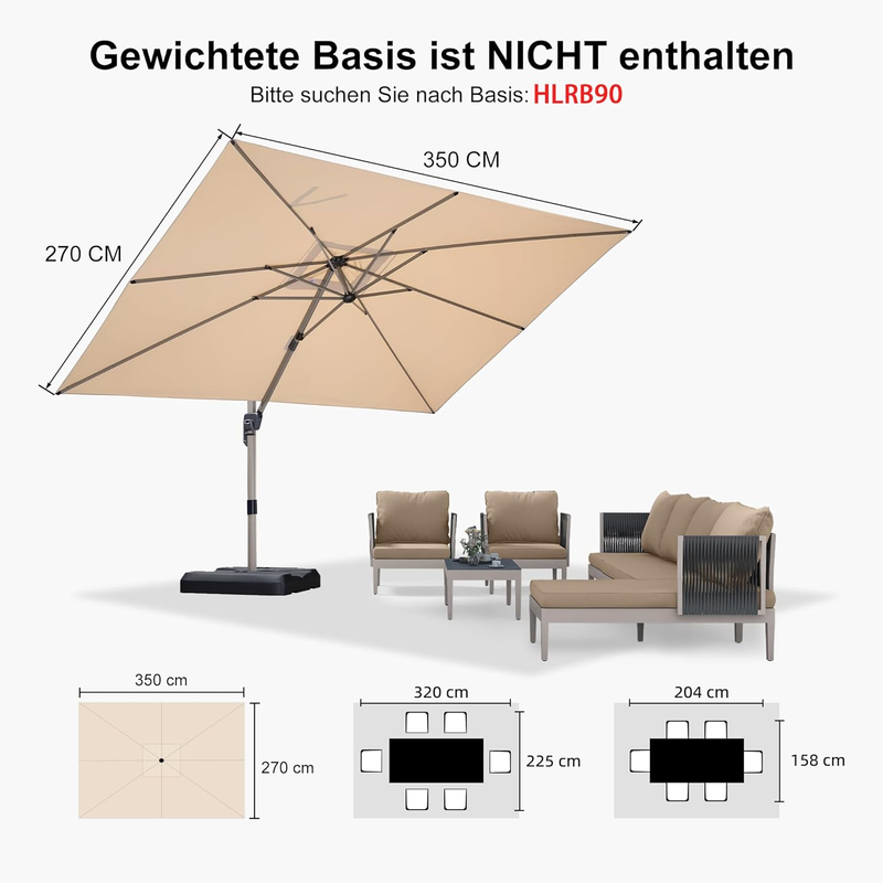PURPLE LEAF Deluxe - Aluminium Outdoor Patio-Sonnenschirm Quadratisch  Edel, windfest und vielseitig einstellbar