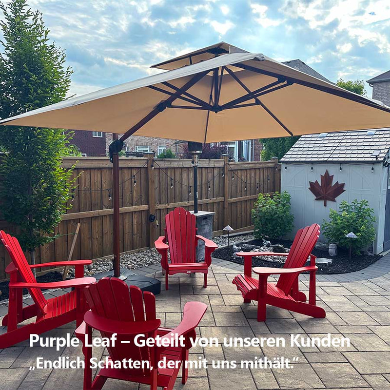 PURPLE LEAF Garten Sonnenschirm, quadratischer Alu Holzoptik Ampelschirm Überhang mit Kurbelgriff und Neigung für Balkon
