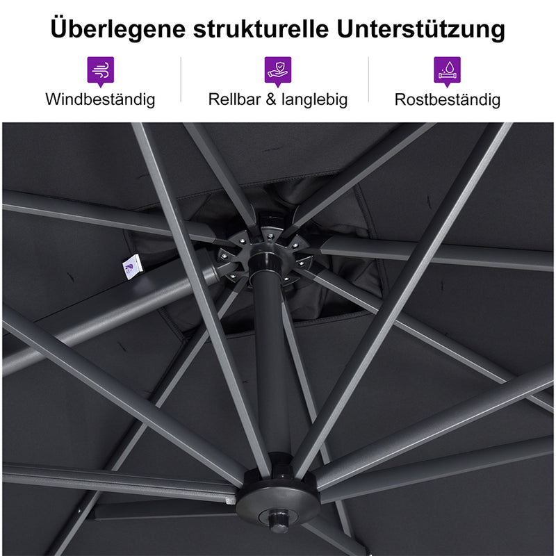 PURPLE LEAF Sonnenschirm Groß Ampelschirm mit Kurbel 360-Grad Drehbar mit Fußpedal für Terrasse, Balkon Sonnenschutz