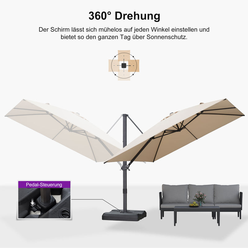 PURPLE LEAF Stufenlos neigbarer Freischwinger-Sonnenschirm Preisgünstiger Sonnenschirm für den Außenbereich