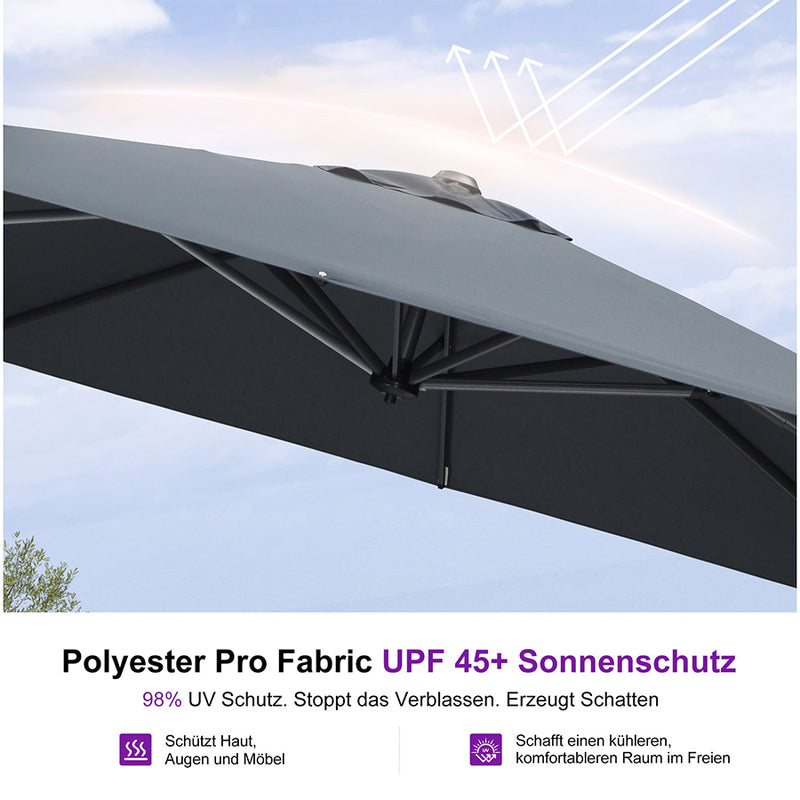 PURPLE LEAF Sonnenschirm Groß Ampelschirm mit Kurbel 360-Grad Drehbar mit Fußpedal für Terrasse, Balkon Sonnenschutz