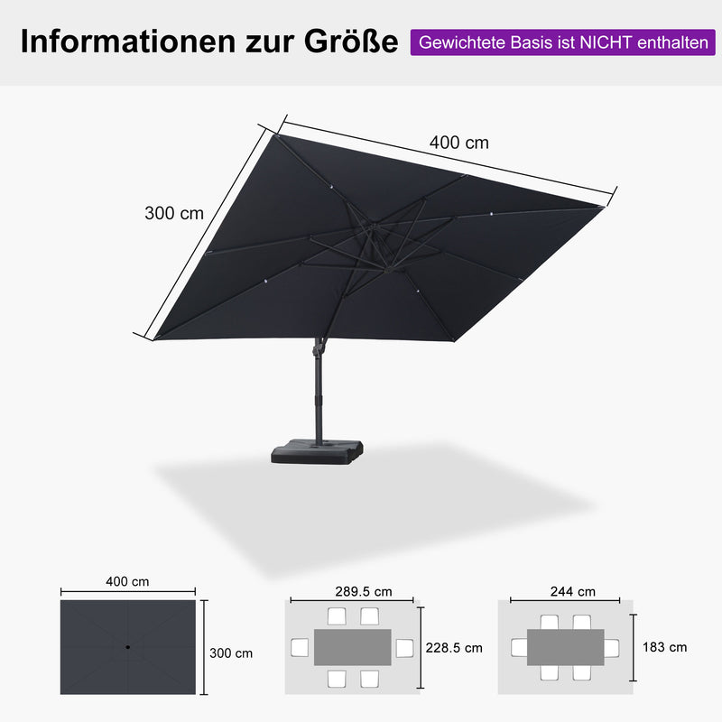 PURPLE LEAF Stufenlos neigbarer Freischwinger-Sonnenschirm Preisgünstiger Sonnenschirm für den Außenbereich