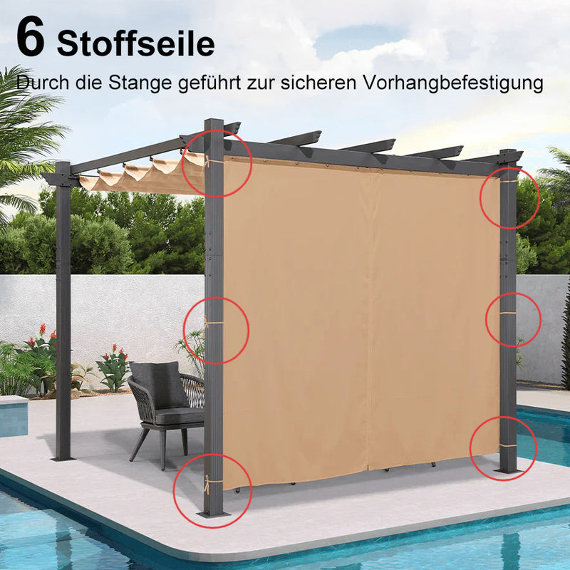 PURPLE LEAF Outdoor-Pergola mit einziehbarem Dach – Aluminium-Pavillon für Strand, Terrasse und Garten mit Vorhängen