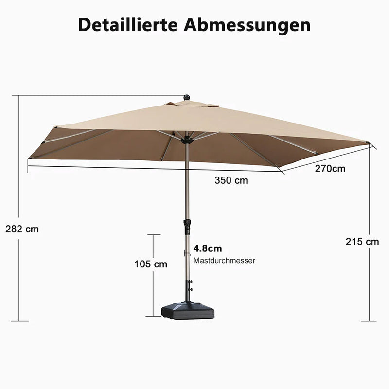 PURPLE LEAF Sonnenschirm mit Schirmständer Garten-Mittelsäulenschirm Set – Aluminium Marktschirm Groß, Wasserfest & UV-Schutz, Stabiler Tischschirm für Terrasse und Balkon
