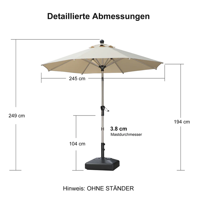 PURPLE LEAF Sonnenschirm Alu Gartenschirm mit Schirmständer, 30° Neigung, Terrassenschirm Tischschirm, Wasserdichter Mittelstockschirm für Garten & Markt