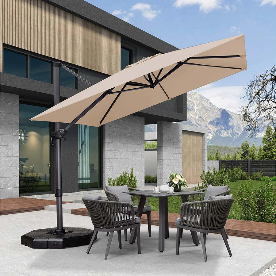 PURPLE LEAF Sonnenschirm Groß Ampelschirm mit Kurbel 360-Grad Drehbar mit Fußpedal für Terrasse, Balkon Sonnenschutz